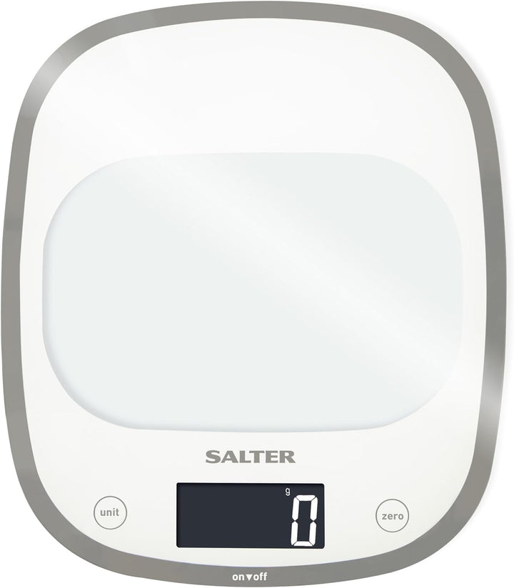 Salter 1050 WHDR Curve Digitale Küchenwaage Weiss, Schlankes Glas elektrische küchenwaagen, grosse O