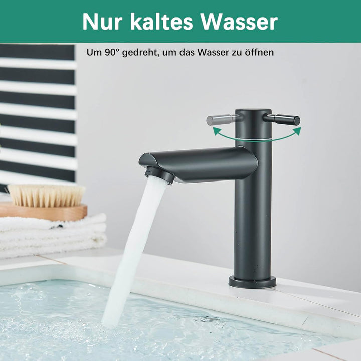 Suguword Schwarz Badarmatur Kaltwasser • Moderne Einhand-Armatur für Waschbecken mit 90mm Auslauf •