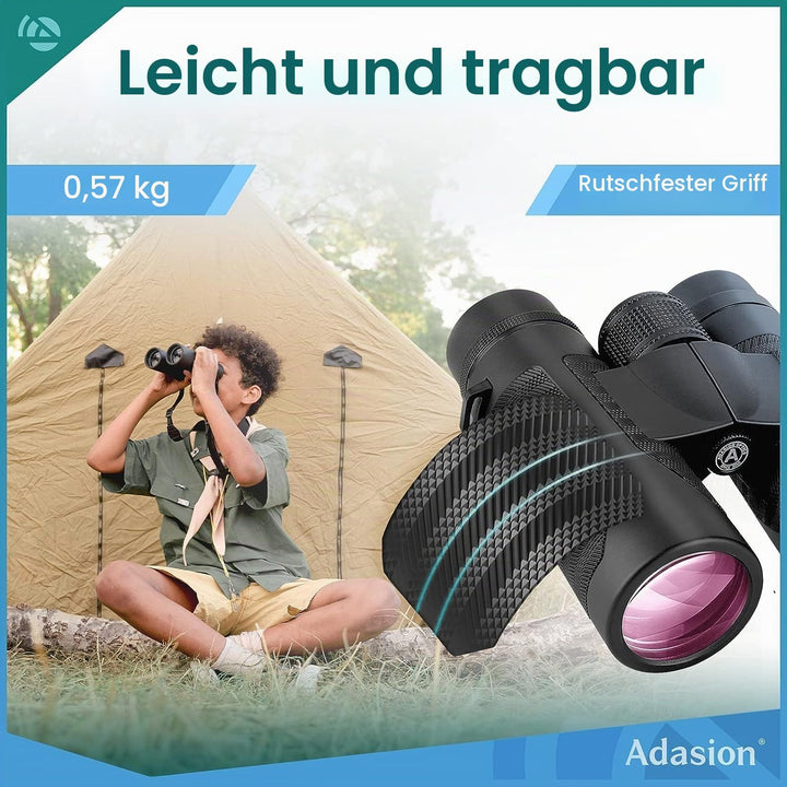 Adasion 12x42 HD Fernglas für Erwachsene mit Smartphone-Adapter und Teleskopstativ, Kompakt Fernglas