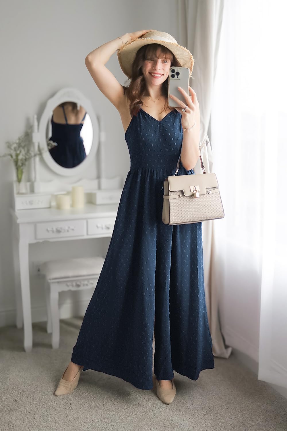 LAISHEN Jumpsuit Damen Sommer Overall Elegant Festlich Hochzeit Lang Hosenanzug Weites Bein Hose Pla