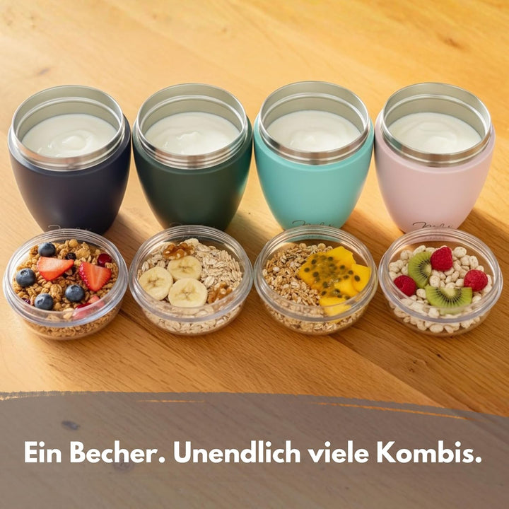 Milu Müslibecher to go 400ml MüsliMax I isolierter Edelstahl Joghurtbecher für Müsli I auslaufsicher