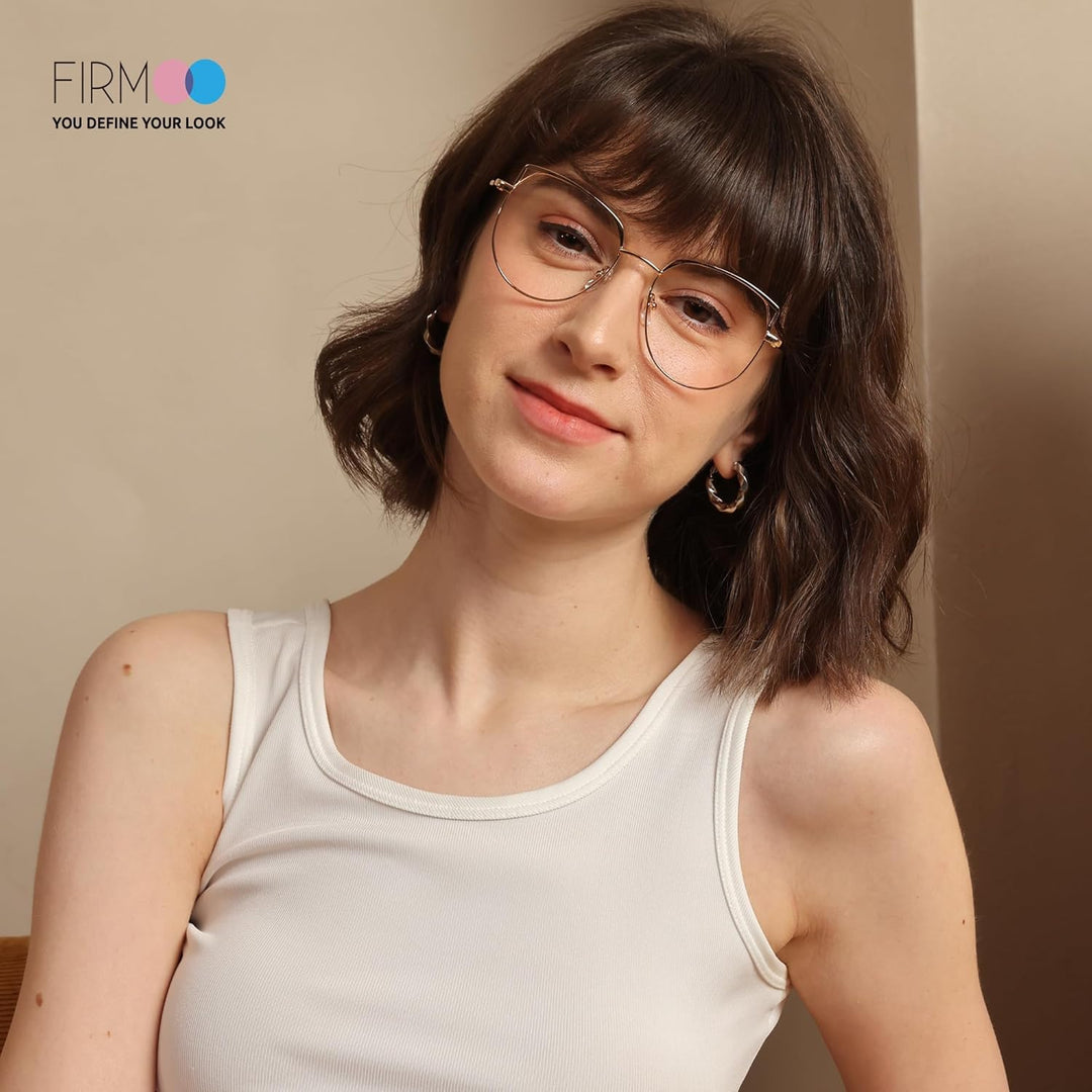 Firmoo Computer Brille Damen, Blaulichtfilter Brille ohne Sehstärke Entspiegelte Vollrand Metallbril