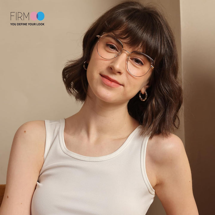 Firmoo Computer Brille Damen, Blaulichtfilter Brille ohne Sehstärke Entspiegelte Vollrand Metallbril