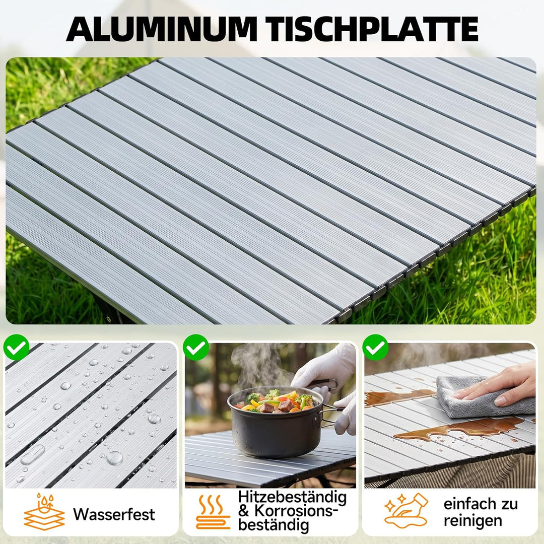 HAUSPROFI Campingtisch Klappbar 120x70x70cm Gross für 4-6 Personen, Klapptisch Aluminium 100 kg Bela