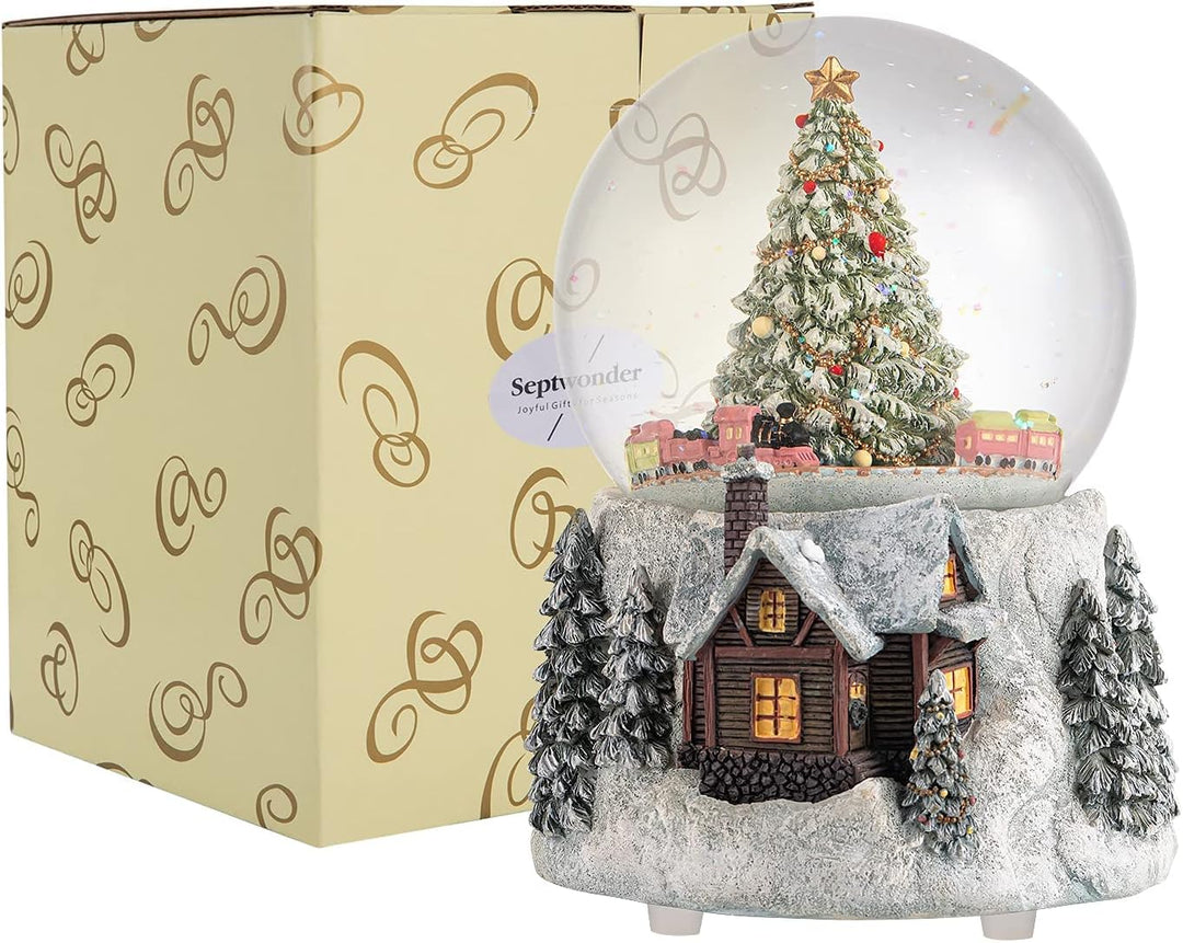 Juniland Weihnachtsbaum und automatischer, drehbarer Zug, Schneekugel, Farbwechsel, Lichteffekt, Sch
