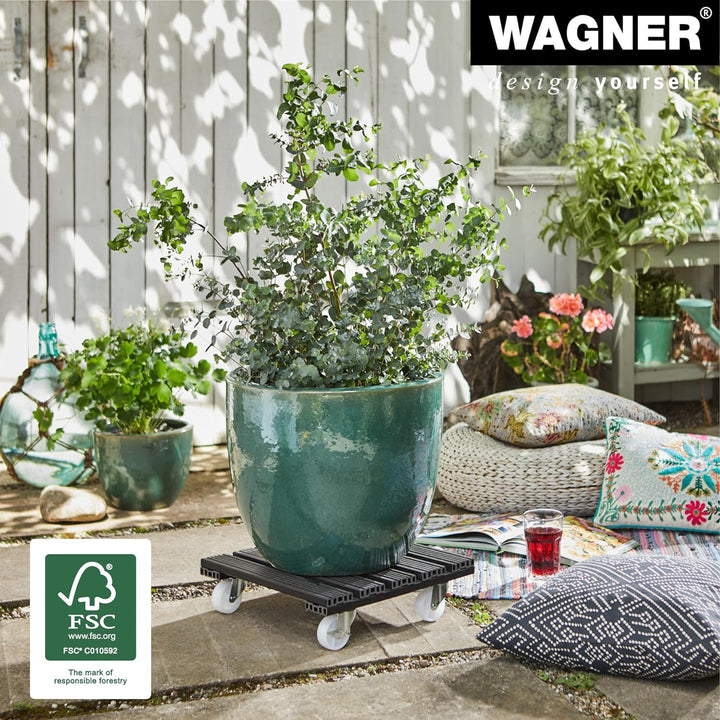 Wagner Pflanzenroller WPC 38,5 x 38,5 x 11 cm I Blumenroller für Aussenbereich + Innenbereich I Kübe