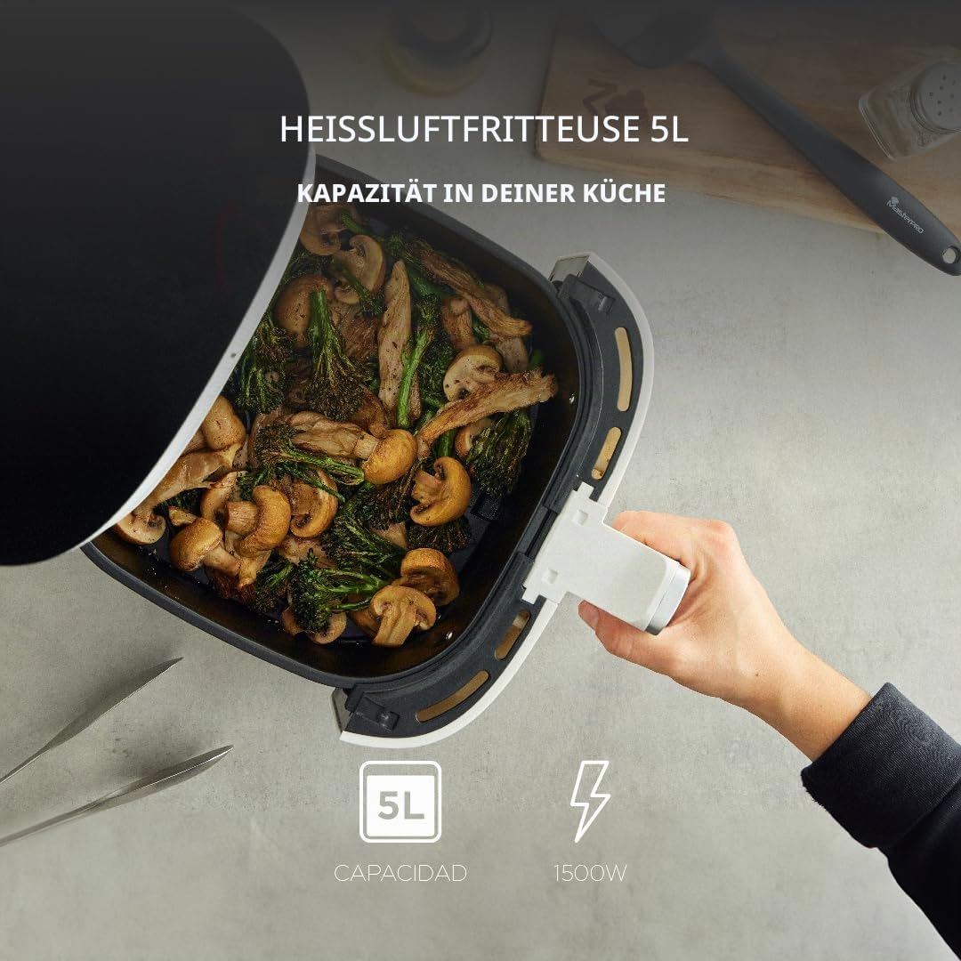 MasterPRO BY CARLO CRACCO - Luftfritteuse 1500W 5L - 12 Programme - LED Touch Control - App Steuerun
