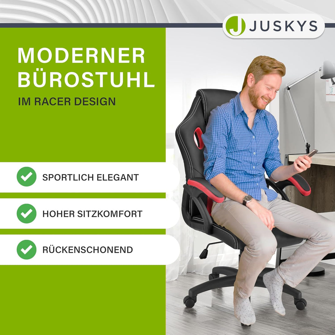 Juskys Racing Schreibtischstuhl Montreal ergonomisch höhenverstellbar & gepolstert 120 kg belastbar