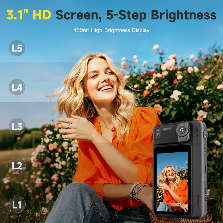 7RYMS Qshot V2 PRO Kabelloser Selfie-Monitor für iPhone 17/16 & Android, Magnetischer Smartphone Rüc
