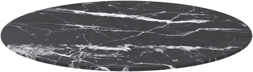 homiuse Tischplatte Schwarz Rund 70x0,8 cm Hartglas in Marmoroptik Runder Desktop Gehärtetes Glas Ti