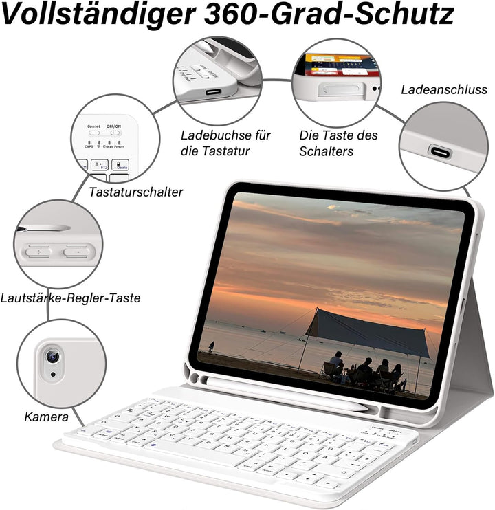 Hülle mit Tastatur für iPad A16 11. /10.Generation 11/10,9 Zoll 2025/2022, Magnetisches Anti-Detach