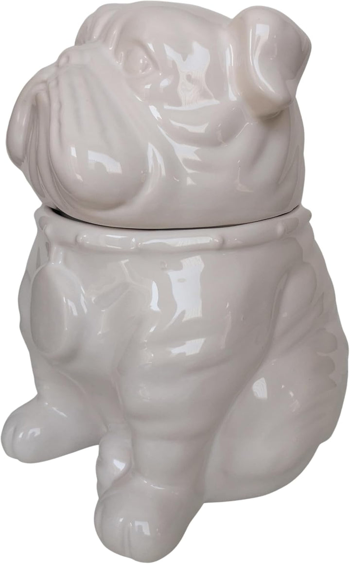 Deko Figur Keksdose Hund Englische Bulldogge weiss Keramik Old English Bulldog