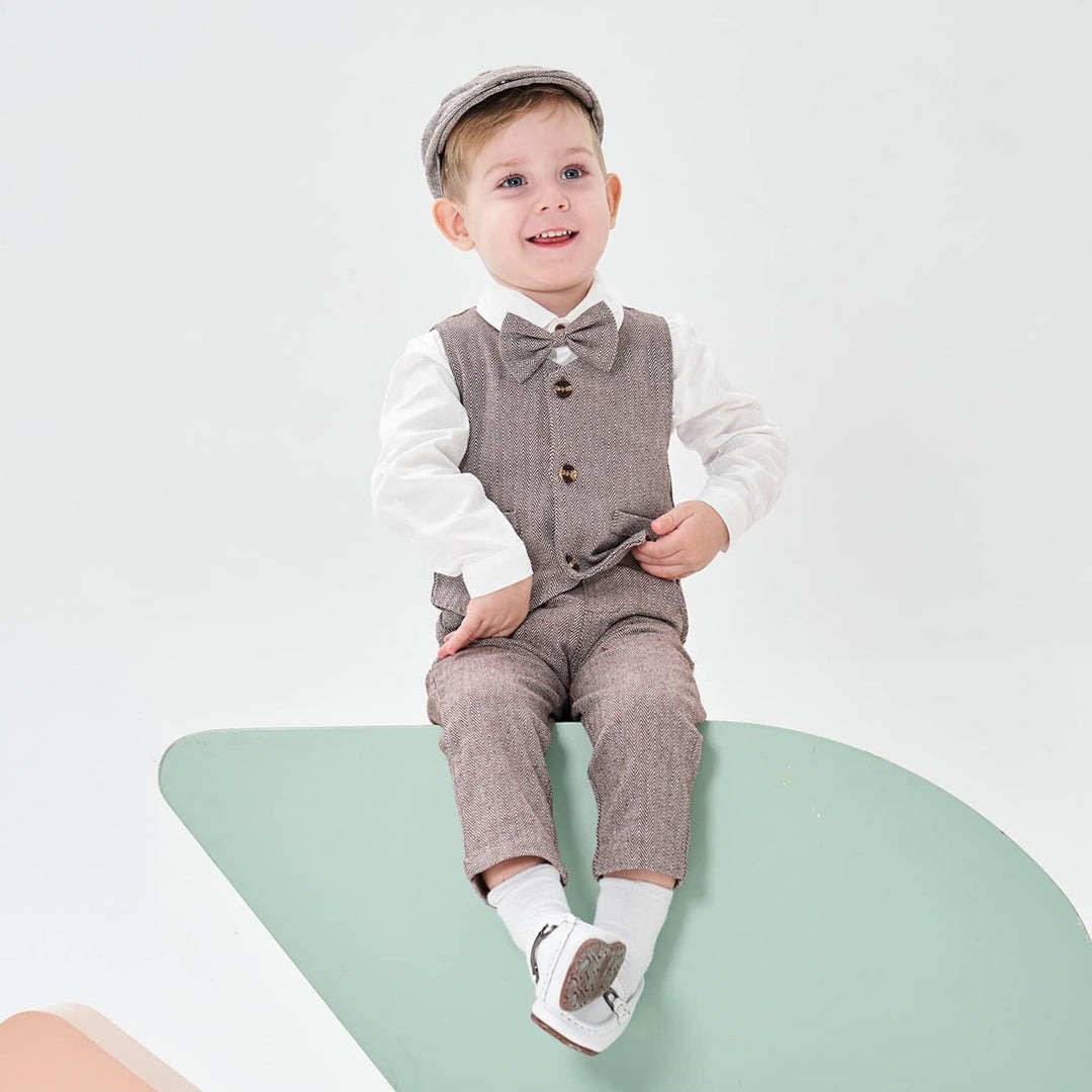Volunboy Baby Anzug Jungen Anzugweste Hemd mit Fliege für Festlich Hochzeit Bekleidung Set 4tlg 3-4