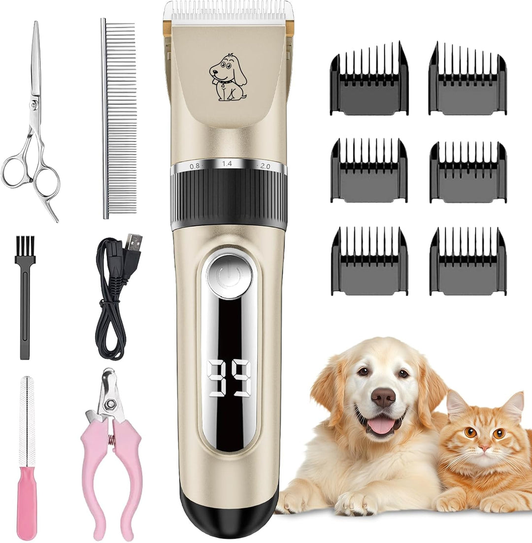 NWOUIIAY IPX7 Schermaschine Hund Leise Tierhaarschneider Waschbar Profi Drahtlose Wiederaufladbare T