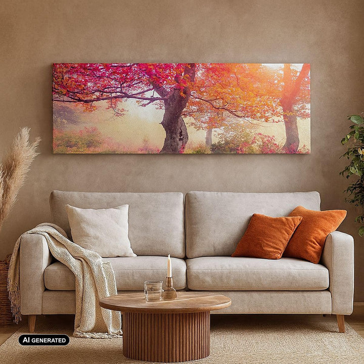 Wandbilder Dekoration Wohnzimmer Baum Natur Wiese Panorama Bilder auf Leinwand 120x50cm Leinwandbild