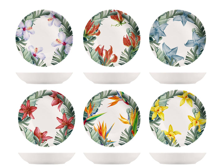 H&h set 6 piatti fondi exotic in new bone china avorio decorato cm 21