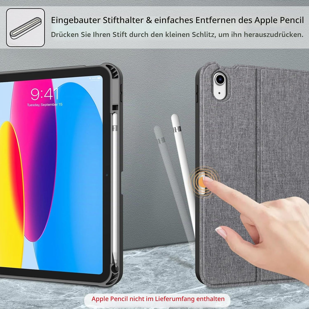 Fintie Tastatur Hülle für iPad 10. Generation 2022 (10.9 Zoll), Schutzhülle mit TPU Rückschale, Penc
