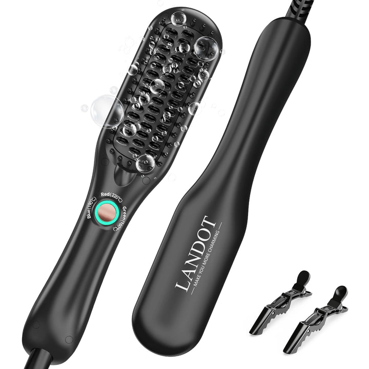 LANDOT Mini Glättbürste Haarglätter Bürste: Kleines Glätteisen & Haarbürste für Kurze Mittleres Haar