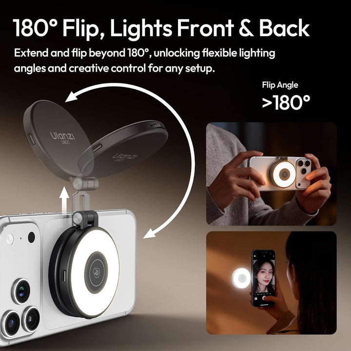 ULANZI LM21 Magnetische Selfie Licht, Selfie Ringlicht für iPhones, Handy Ringlicht mit 3 Farbtemper