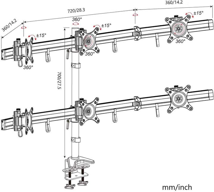 HFTEK 6-Fach Monitorarm - Tischhalterung für 6 Monitore von 15 bis 27 Zoll - VESA 75/100 (MP260C-L),