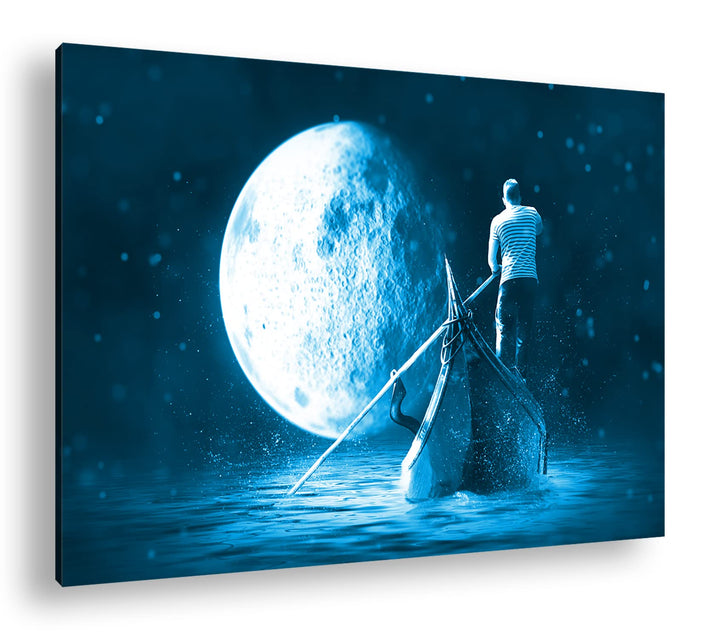 deyoli Vollmond-Gondelfahrt Format: 80x60 Effekt: Monocrome Blau als Leinwandbild, Motiv fertig gera