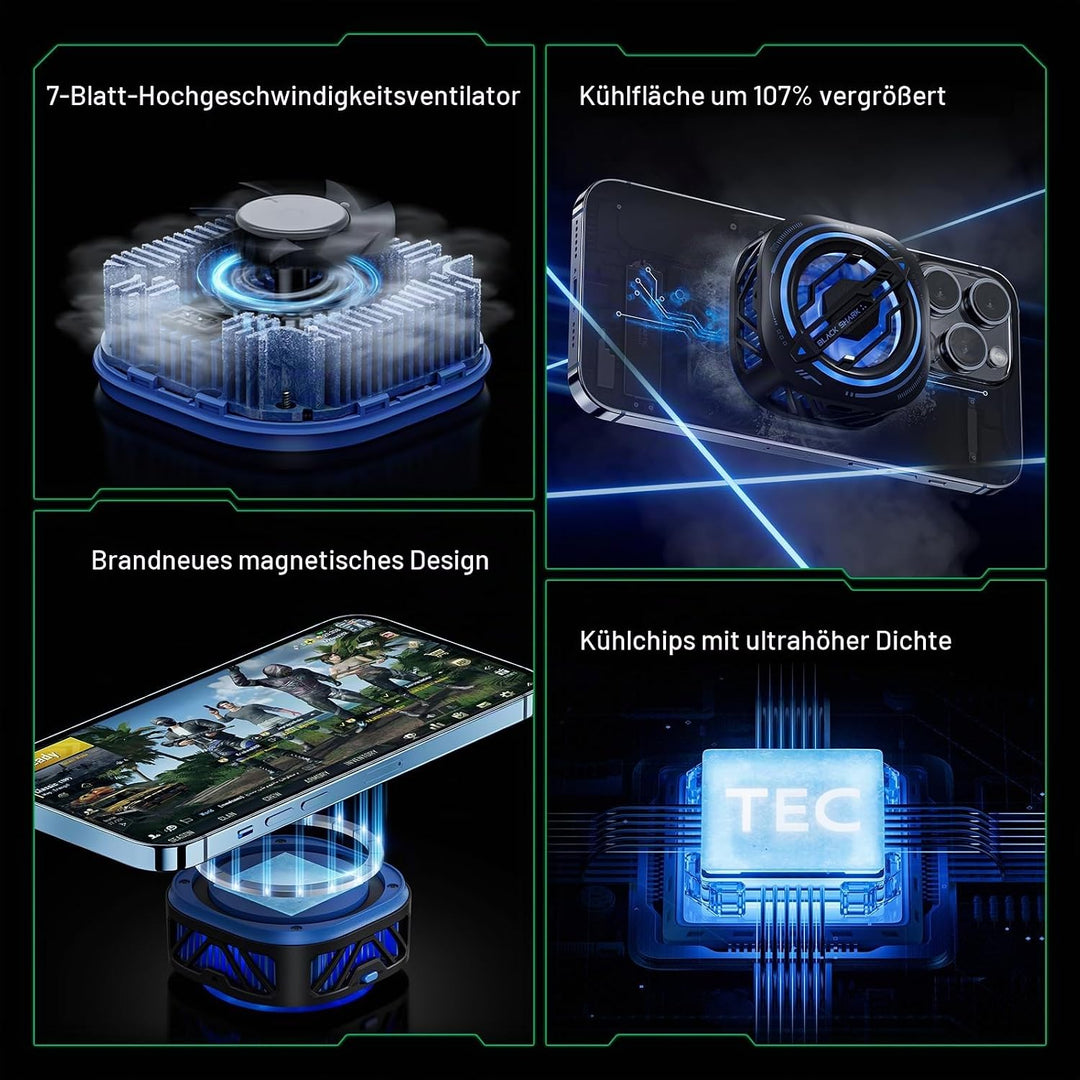 Black Shark Tragbarer magnetischer Handy Kühler für Gaming, geräuschloser Akku Schutz, 20 W Power-Tr