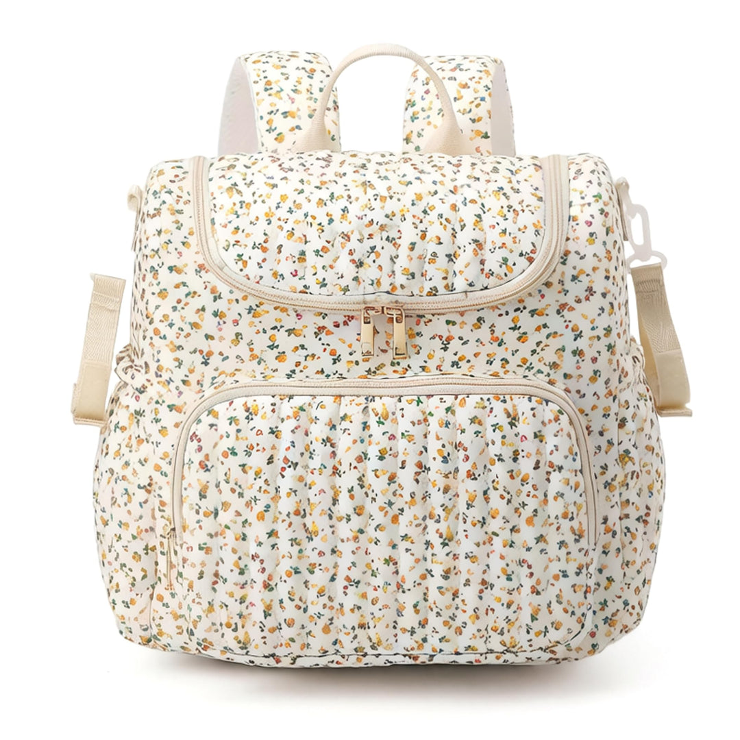 Gesteppte Wickeltasche, Wickelrucksack mit Blumenmuster, geräumiger Mama-Rucksack mit mehreren Tasch