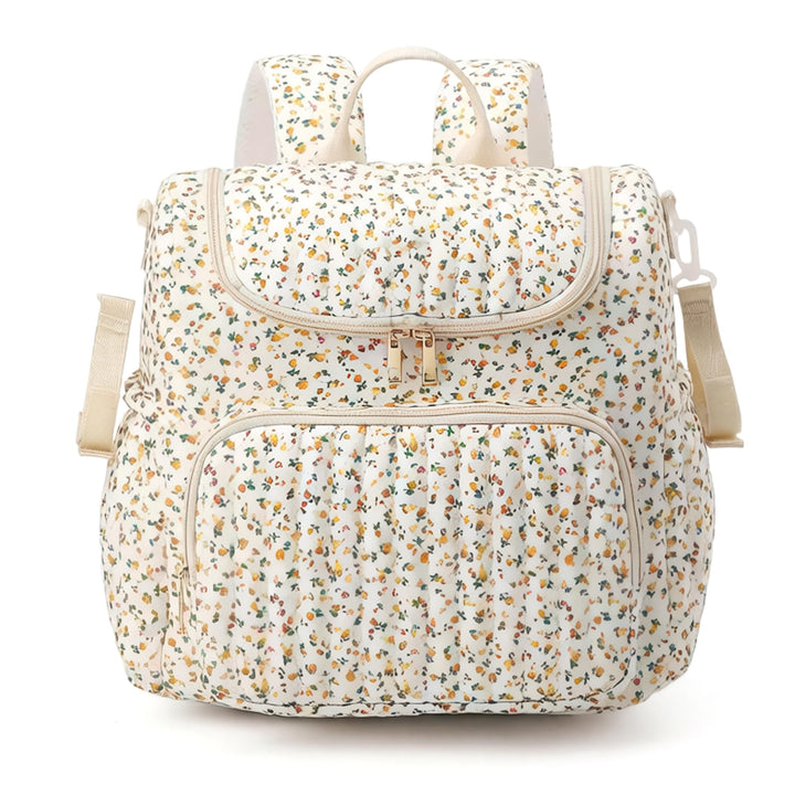 Gesteppte Wickeltasche, Wickelrucksack mit Blumenmuster, geräumiger Mama-Rucksack mit mehreren Tasch