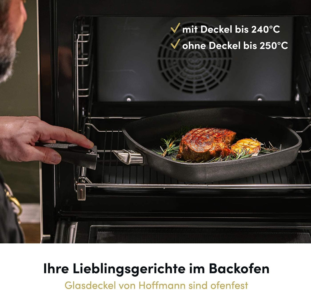 Hoffmann Aluguss Bratpfanne 24cm beschichtet I Abnehmbarer Griff Induktion ohne Glasdeckel Ohne Glas
