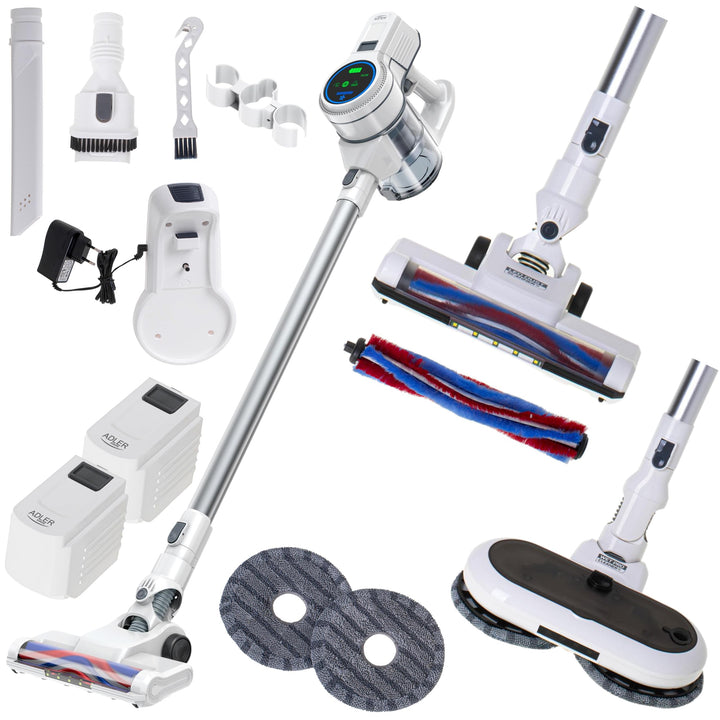 ADLER Kabelloser Akku Staubsauger mit Wischfunktion 2-in-1 Trocken- &amp; Nassreinigung - 13000 Pa Staub