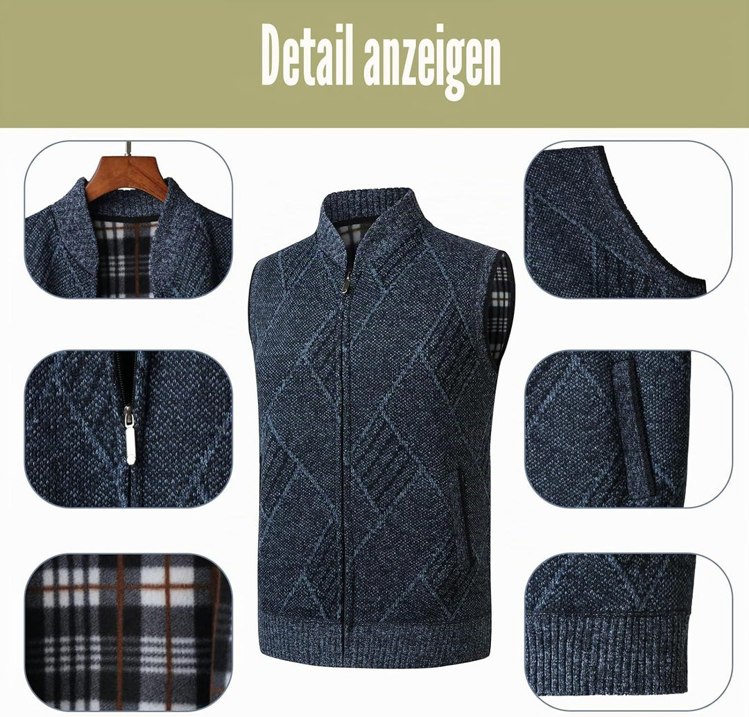Btmpmcs Herren Pullunder Strickweste Fleece-Fütterung Ärmellose Dicke Cardigan Gestrickt Strickjacke