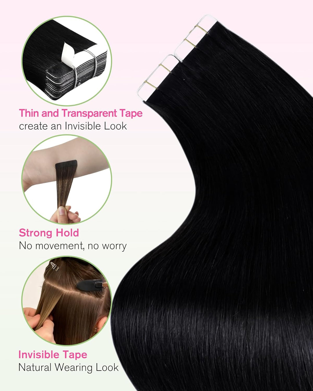YoungSee Tape Extensions Echthaar Schwarz 35 cm Tape in Extensions Schwarz Tape in Extensions Echtha