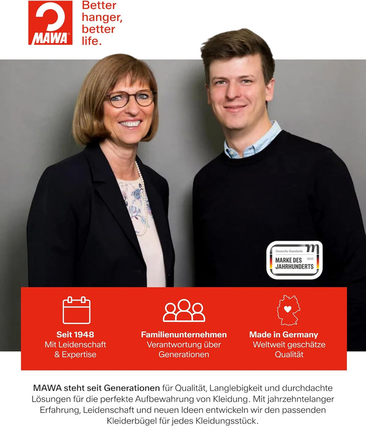 MAWA Kleiderbügel, Set mit 10 hochwertigen, platzsparenden, rutschfesten Kleiderbügeln, ideal für T-