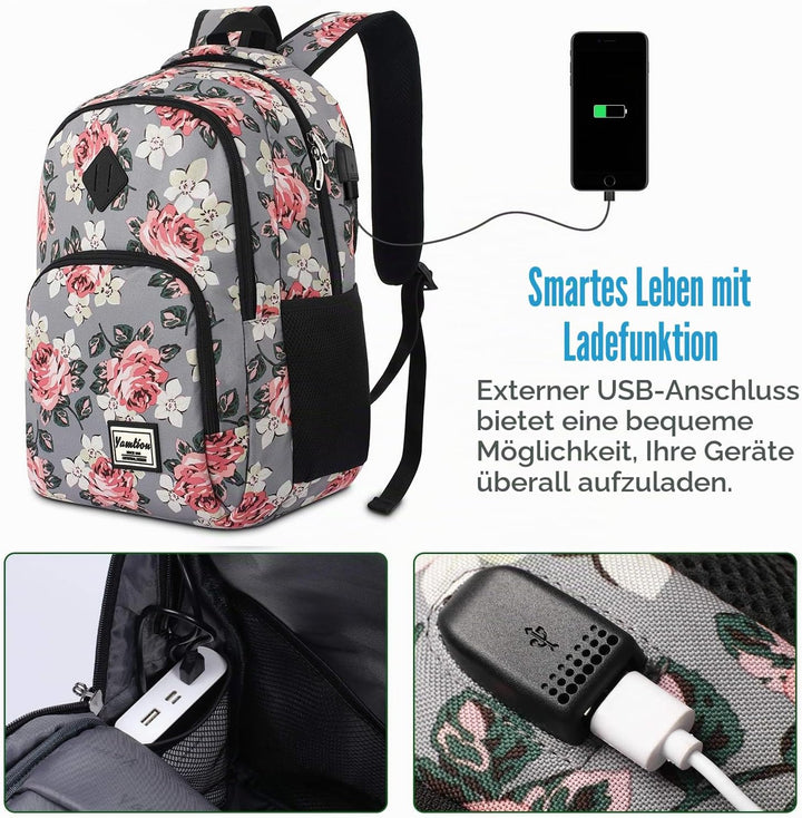 YAMTION Schulranzen Mädchen,Tagesrucksack Frauen Schultasche Damen Rucksack mit Laptopfach für Schul