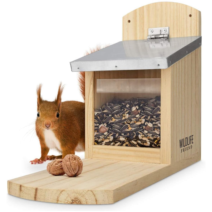 WILDLIFE FRIEND I Eichhörnchen Futterhaus Maxi | 14 x 29 x 26.5 cm aus Massivholz mit Metall-Dach -