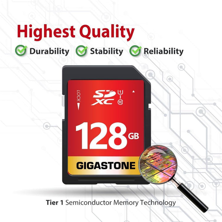 GIGASTONE 128GB SD Card UHS-I U1 Class 10 SDXC Memory Card High Speed Full HD Video Canon Sony Penta