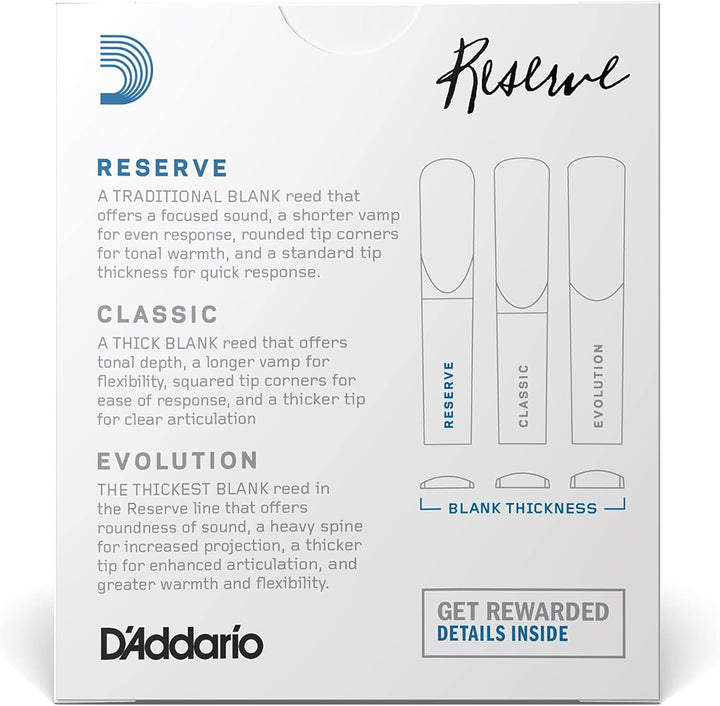 D'Addario Reserve Blätter für Bb-Klarinette (Böhm) Stärke 3.0 (10 Stück) Stärke 3,0 Non-Organic, Stä