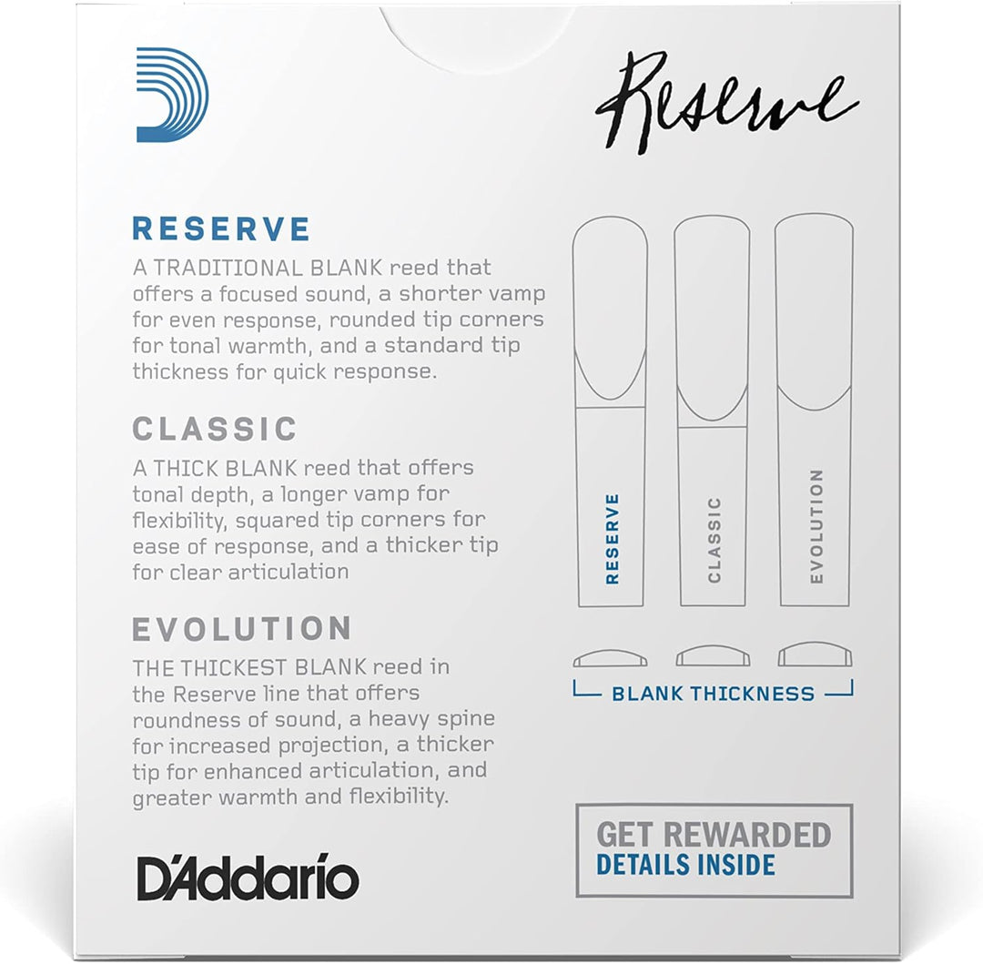 D'Addario Reserve Blätter für Bb-Klarinette (Böhm) Stärke 2.5 (10 Stück) Stärke 2,5 10-Pack, Stärke