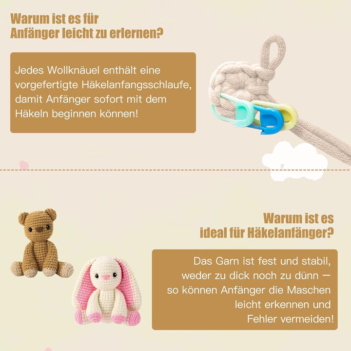 Jinfanshurich Häkelset für Anfänger, Komplettes Crochet Set mit Videoanleitung, Einfaches DIY Häkelt
