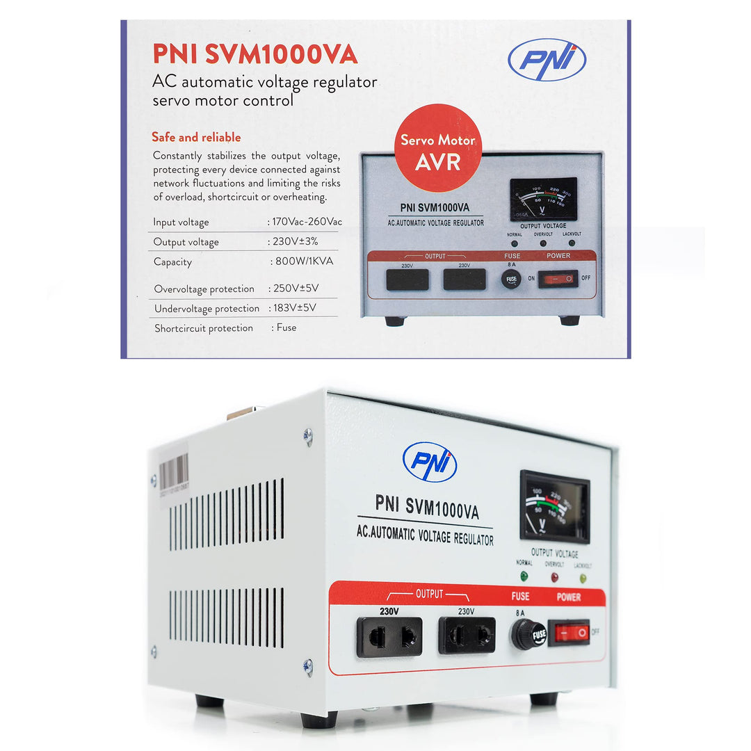 Spannungsstabilisator PNI SVM1000VA mit Servomotor, 800 W Spannungsregler, 3,6 A, 230 V Ausgang, Spa