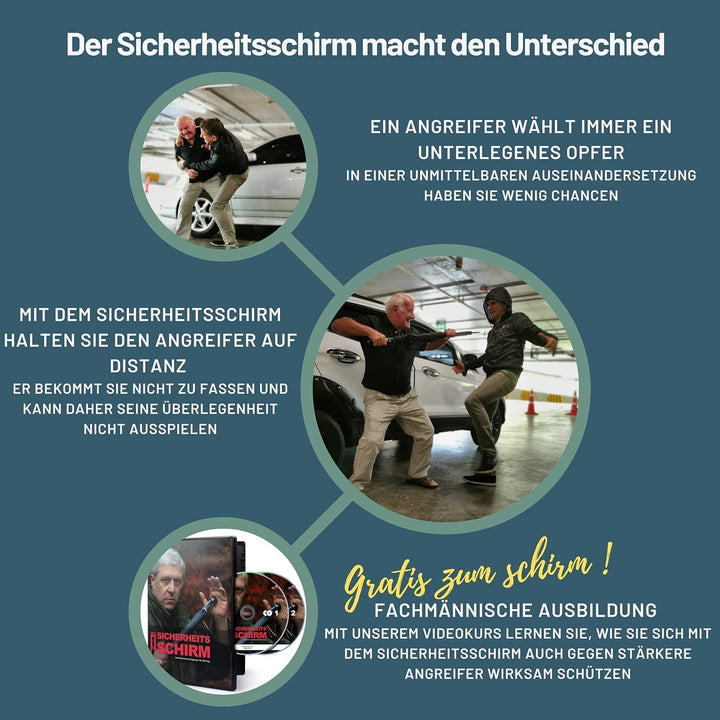 Sicherheitsschirmit Videokurs | Verteidigungs Abwehr Schirm | Selbstverteidigung | 3 Grössen Knauf B