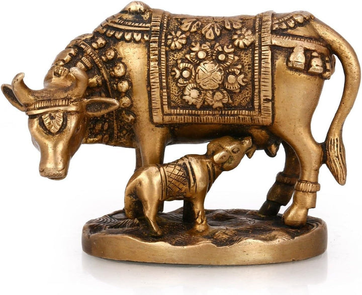Exotic India Kuh mit Kalb Messing Statue, 13,2 x 5,8 x 10,2 cm