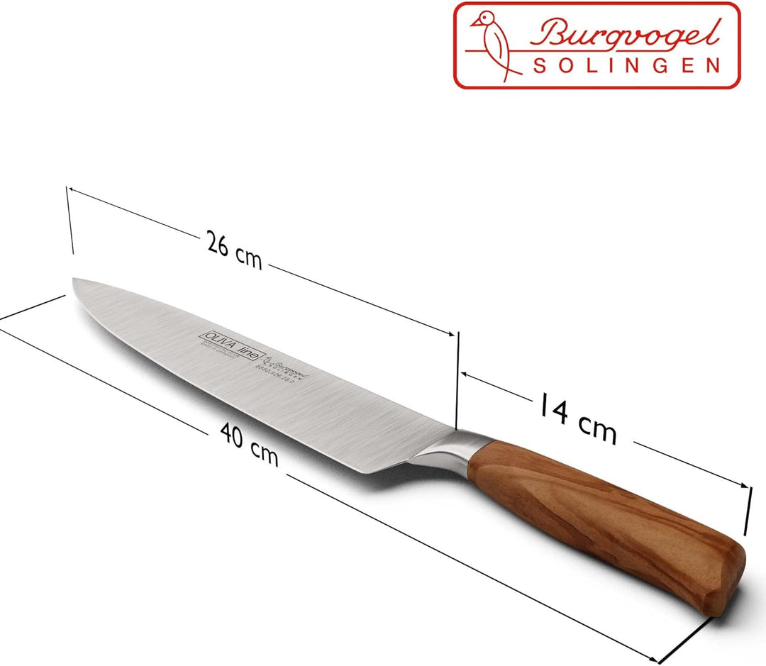 Burgvogel Solingen Kochmesser 26 cm geschmiedet Olivenholz, Oliva Line, rostfrei, deutsches Küchenme