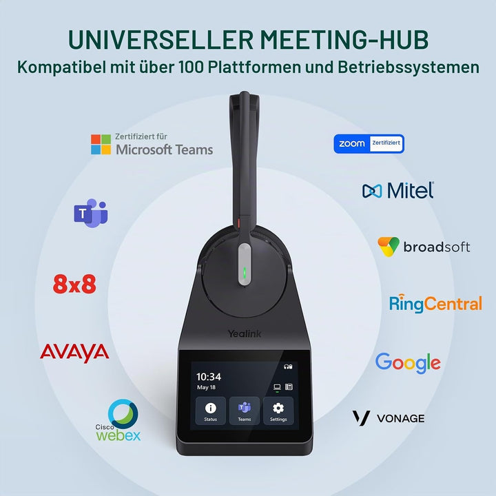 Yealink WH64 Pro DECT &amp; Bluetooth Wireless Headset, 3.5" Touchscreen, Teams,UC,Zoom Dual On Ear Head