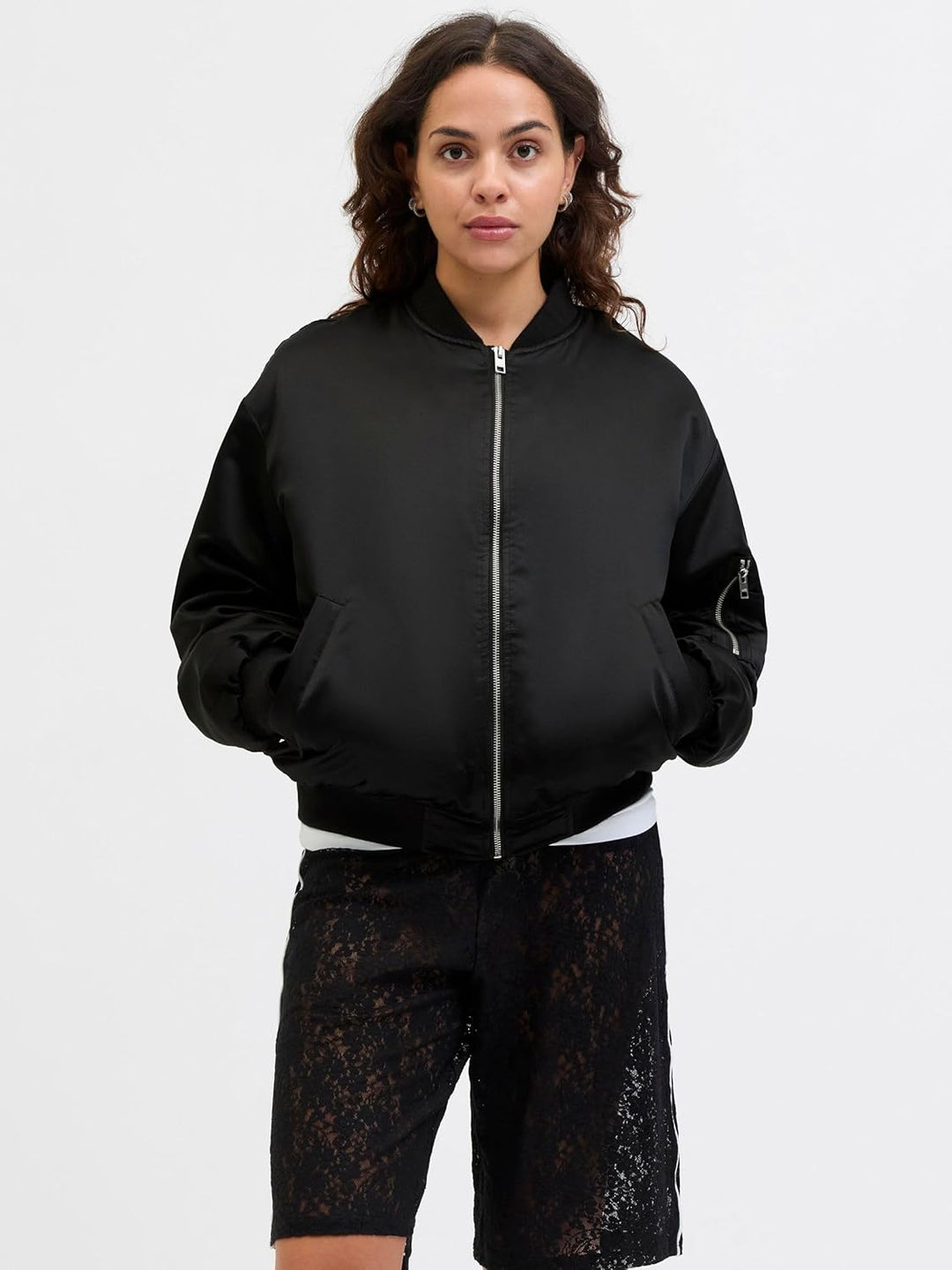 JACK & JONES Damen Jjxx Jxmadison Satin Jacket Bomberjacke, Schwarz, XL EU