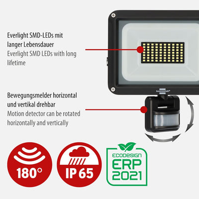 Brennenstuhl LED Strahler JARO 4060 P (LED Wandstrahler für aussen IP65, 30W, 3450lm, 6500K, mit Bew