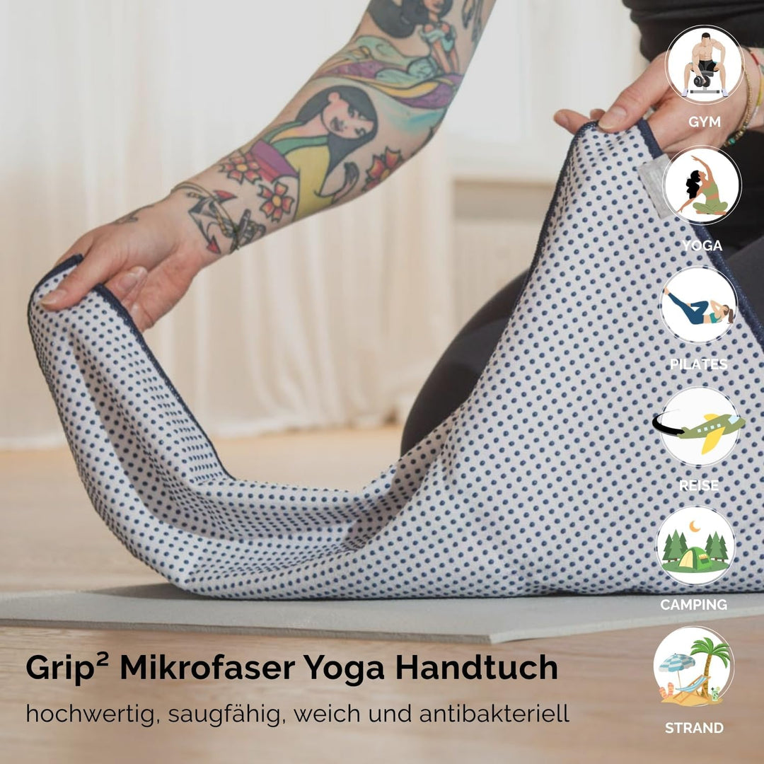 Bodhi Grip² Yoga Handtuch | Yogatuch mit Antirutsch Noppen | Rutschfestes Mikrofasertuch | Hot Yoga
