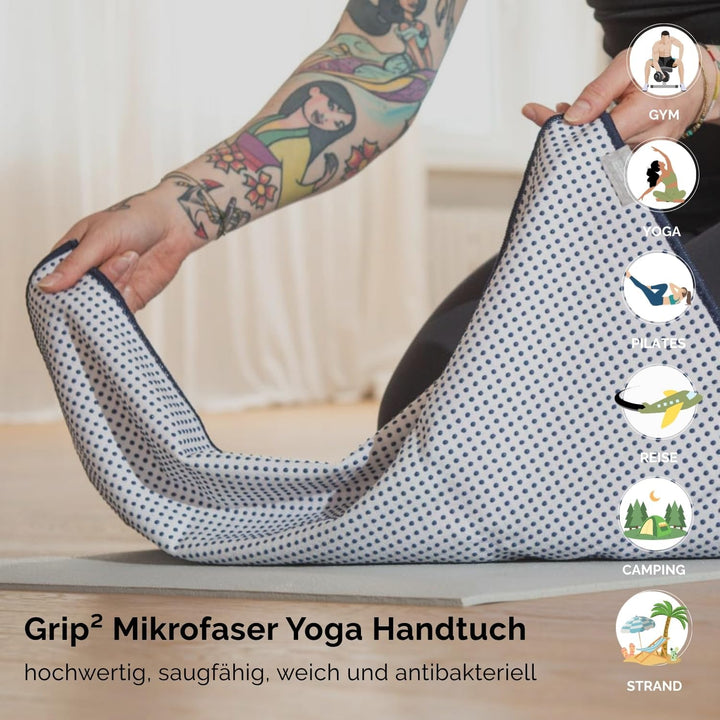 Bodhi Grip² Yoga Handtuch | Yogatuch mit Antirutsch Noppen | Rutschfestes Mikrofasertuch | Hot Yoga