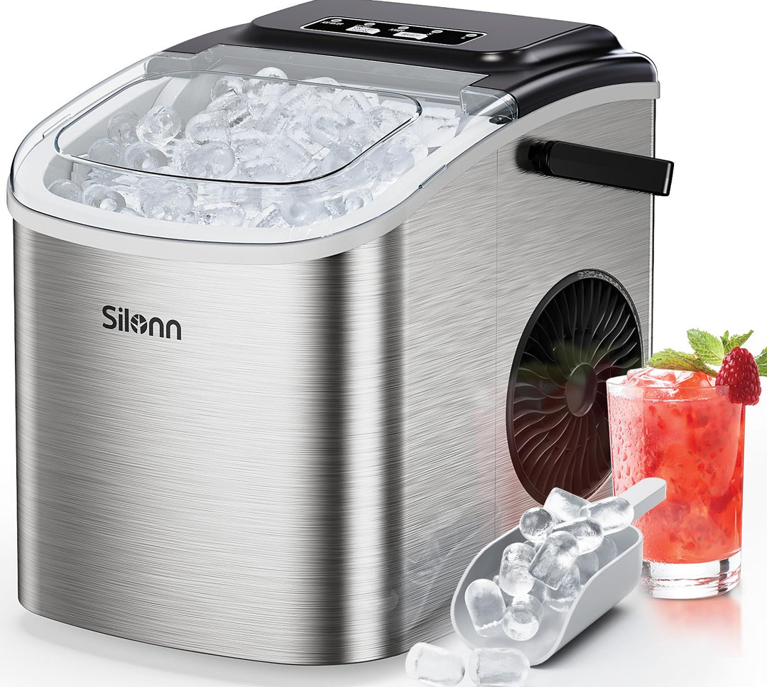 Silonn Eiswürfelmaschine, Kleine Eiswürfelmaschine mit Tragegriff, 9 Eiswürfeln in nur 6 Min., 12 kg