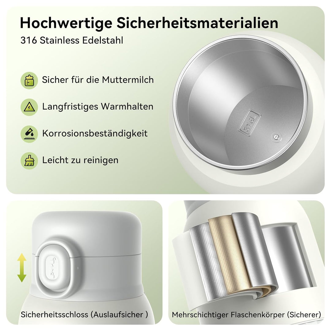 Tragbarer Flaschenwärmer Baby Unterwegs Akku 380ml für Muttermilch Wasser 10000mAh Schnell Aufheizen